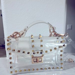 Clear Gold Studded Crossbody Stadium Bag